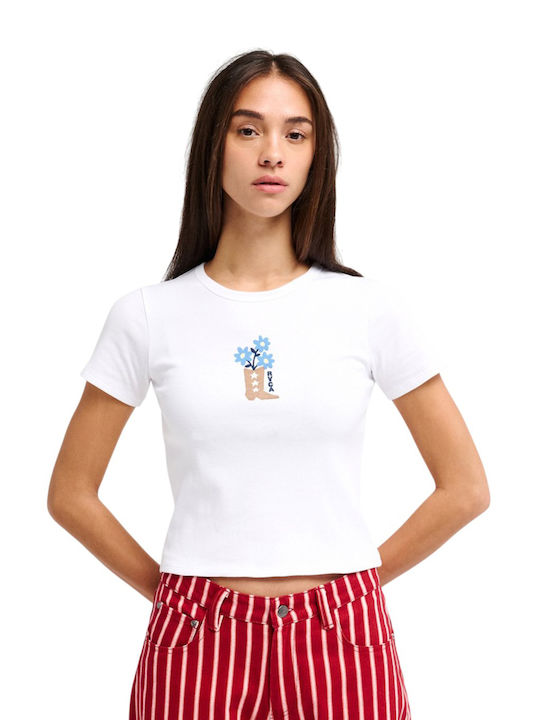 Sow Rib Tricou Crop de Damă Alb