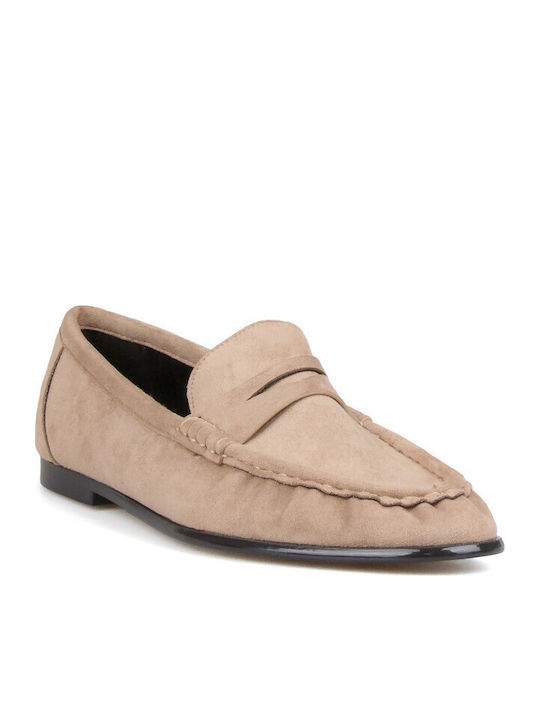 Suede Women's Loafers in Beige Colour
