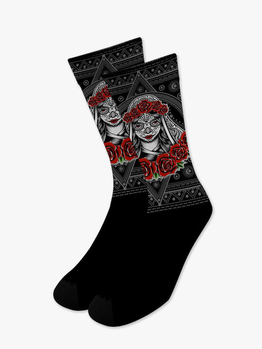 Șosetă Sportivă de Compresie cu Imprimeu cu Modele Gothic Calavera Nodo