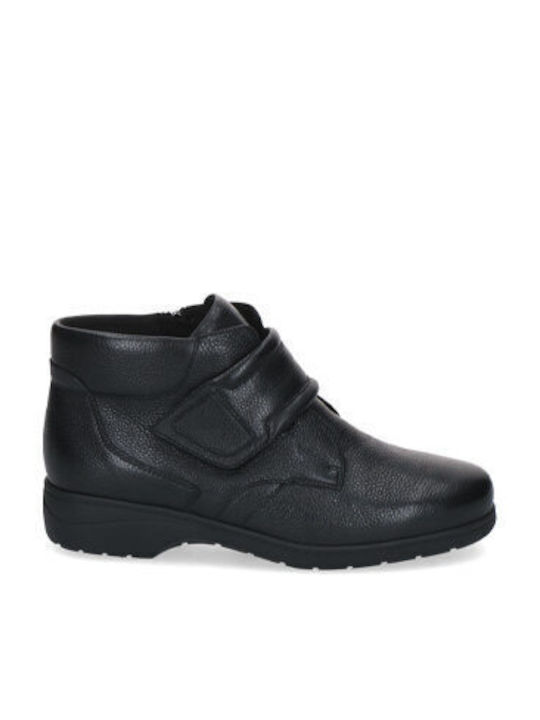 Schwarze Leder Damenstiefeletten
