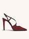 Bordeauxfarbene Wildleder-Slingback-Pumps mit gekreuztem Riemchen