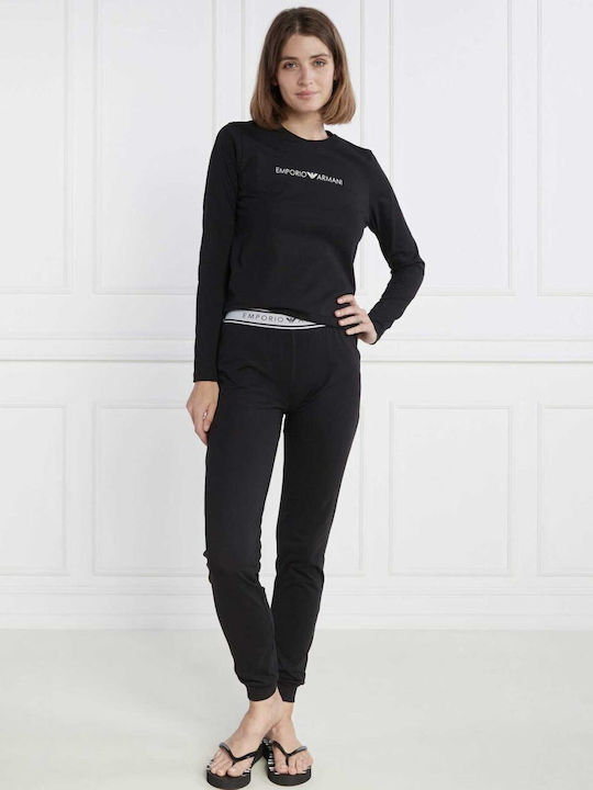 Emporio Armani Set de Pijamale de Iarnă pentru Femei din Bumbac Nero