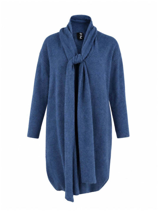 Mat Fashion Long Women's Knitted Blue Cardigan