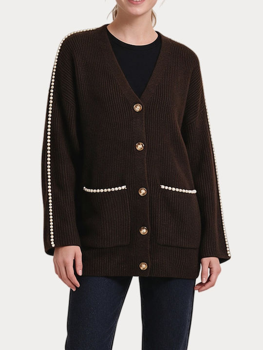 Vero Moda Μακριά Γυναικεία Ζακέτα Πλεκτή με Κου...