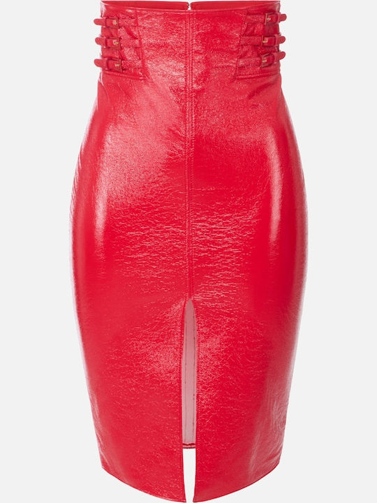 Elisabetta Franchi Leather Midi Skirt Red