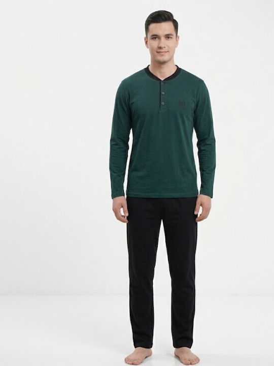 Soccus Pijama Bărbătească de Iarnă din Bumbac Green/Black