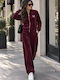 Burgundy Velvet Tracksuit Set