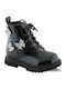 Kids Patent Leather Military Boots with Zipper Black