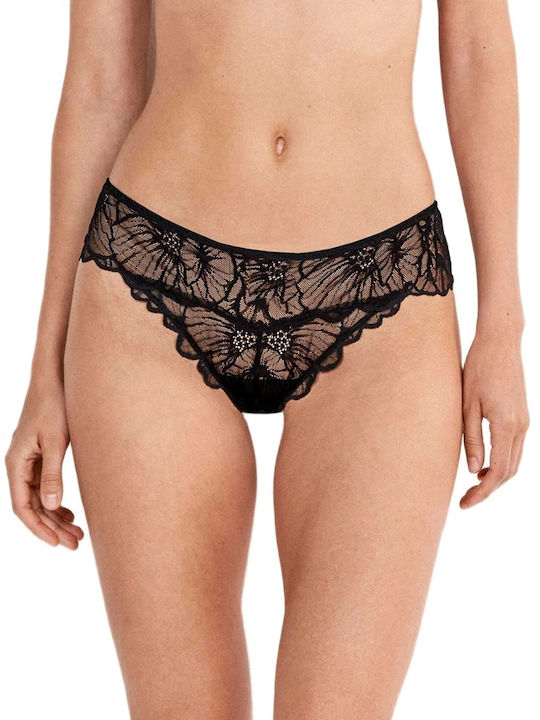 Damen-Brazil-Slip mit Spitze Schwarz