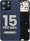 Back Glass W Magsafe Magnet & Nfc & Flashlight Flex Iphone 15 Pro Max No Logo Aftermarket Blue Titanium