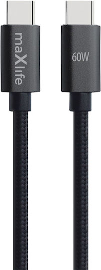 Maxlife USB-C-Kabel Stecker – USB-C 60 W Schwarz 3 m