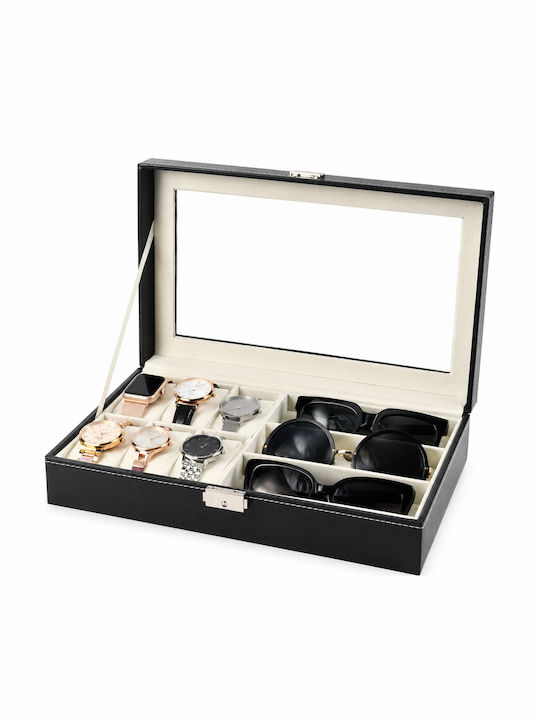 Leather Case for 6 Watches and 3 Pairs of Glasses – Black