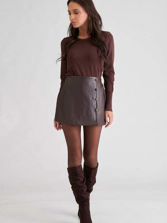 Decoro Damen Skort aus Dunkelbraunem Leder