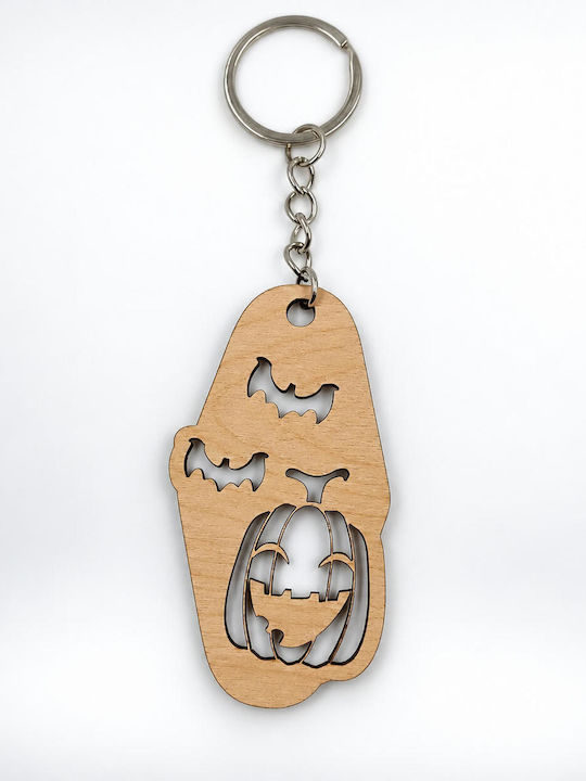 Holz-Schlüsselanhänger Halloween Kürbis & Fledermäuse Suga Style