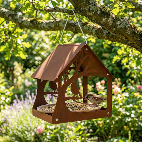 vidaXL Hrănitoare Suspendată Pentru Păsări Din Oțel Călit, Maro Ruginiu, 32 Cm