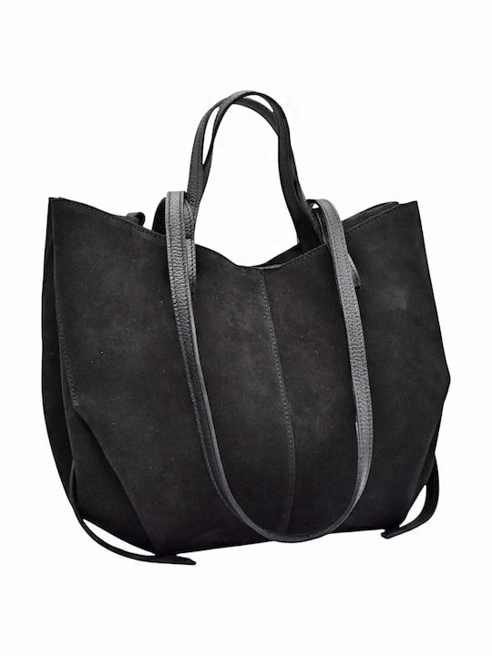 Set Geantă de Mână / de Umăr din Piele pentru Femei, Suede, Neagră