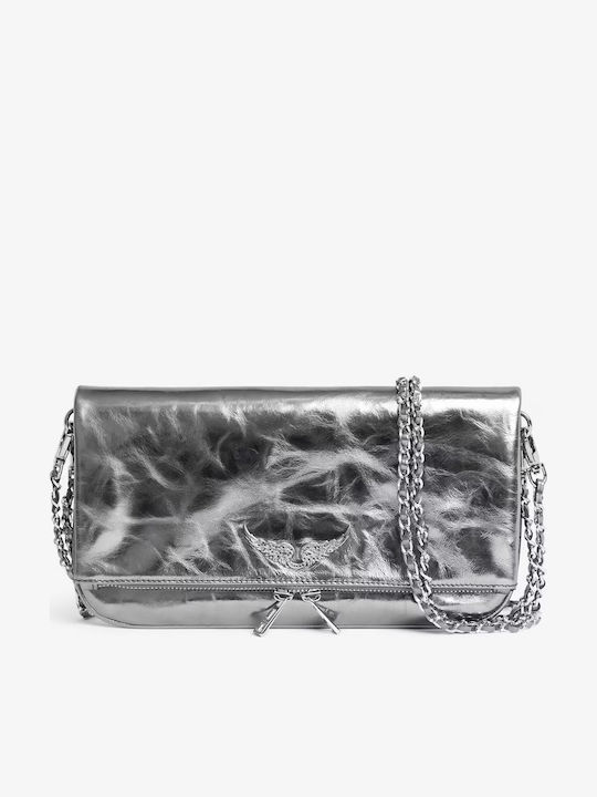 Rock Damen-Clutch aus Leder in Silber