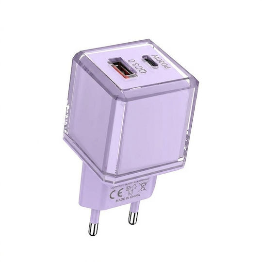 Leewello Ladegerät Ohne Kabel mit USB-A- und USB-C-Anschluss 20 W Power Delivery / Quick Charge 3.0 Lila (783192-Purple)