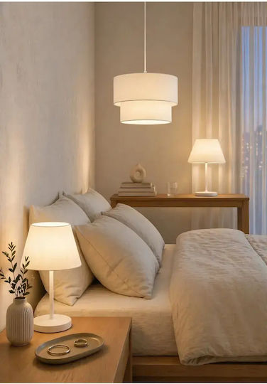 Stewehome Bedroom Lighting Set White Fabric Pendant Light Table Lamp 70x30x14 Cm
