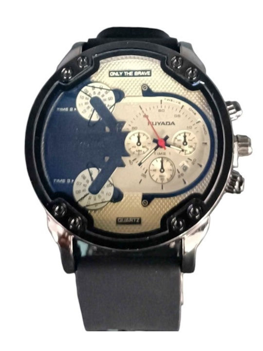 Herren-Chronograph mit Quarzwerk und Kautschukarmband Schwarz / Weiß Herren-Chronograph mit Quarzwerk und Kautschukarmband Schwarz / Weiß