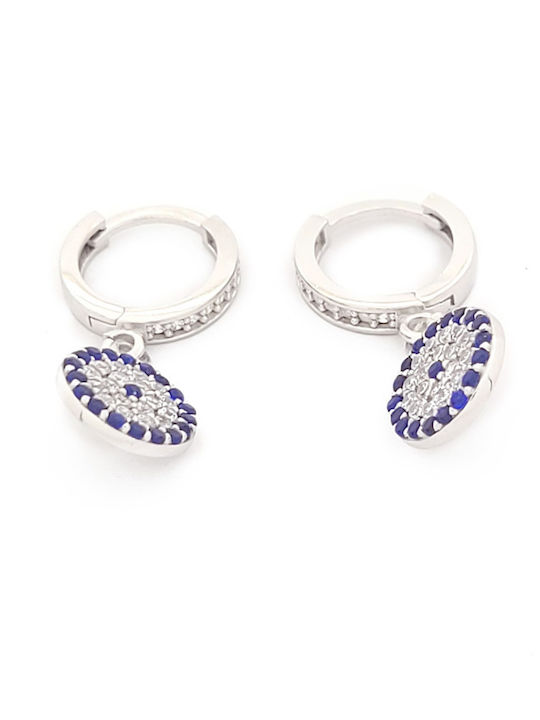 Silberne Damen-Hängeohrringe mit weißem und blauem Auge aus Zirkon Code 110255