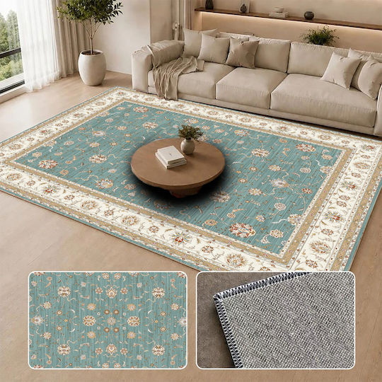 Homeone Flat Velvet Rectangular Rug with Fringes in Petrol Blue 120x160cm