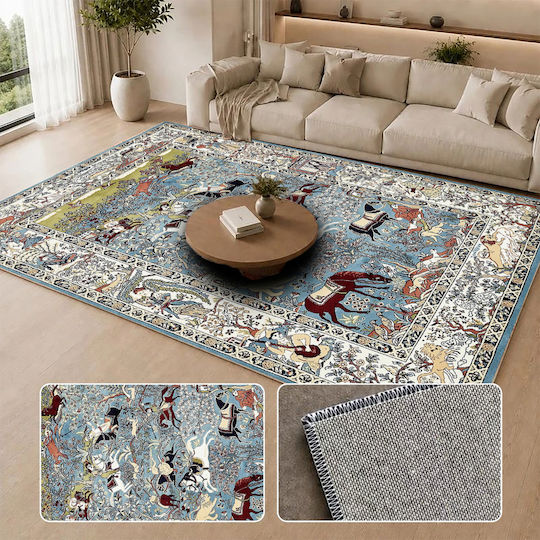Homeone Flat Velvet Rectangular Rug with Fringes Light Blue 120x160cm