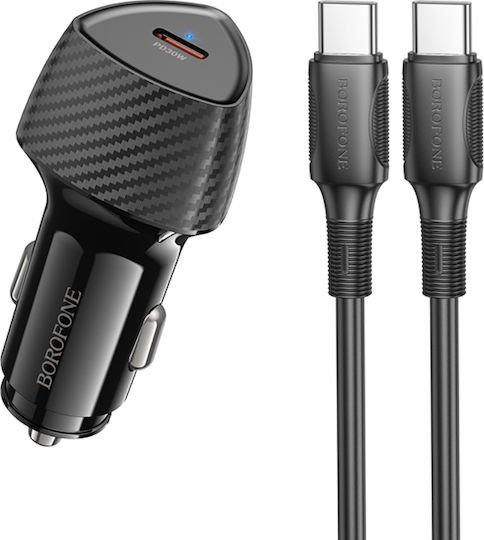 Borofone 30-W-Autoladegerät mit einem Anschluss: 1x Typ-C mit Typ-C-Kabel in Schwarz