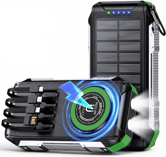 Linomag Solar Power Bank 30000mAh 22.5W with USB-A Port and 2 USB-C Power Delivery Ports Green