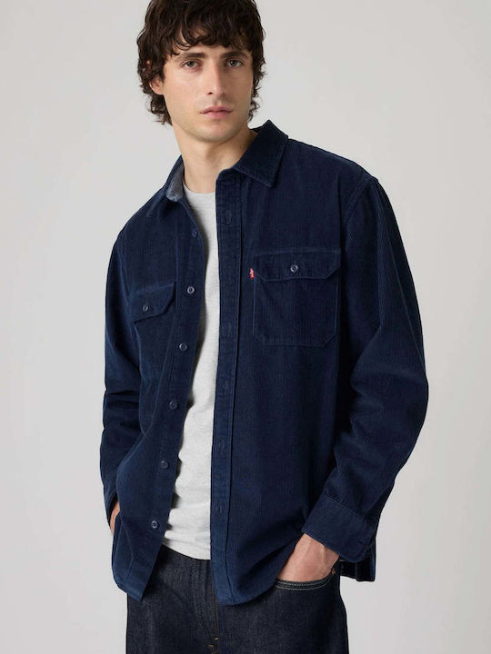 Classic Langarm-Cord-Overshirt in weiter Passform Navy Blazer