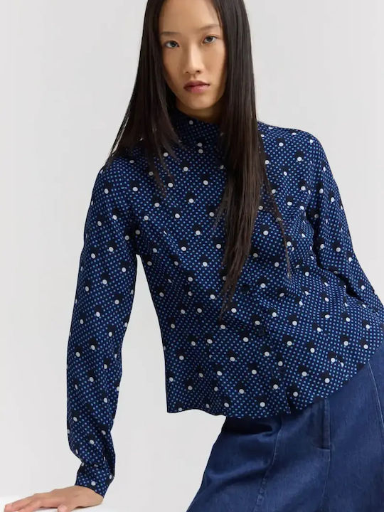 Kenna 1 Langärmeliges Damenhemd Blau mit Polka-Dot-Muster