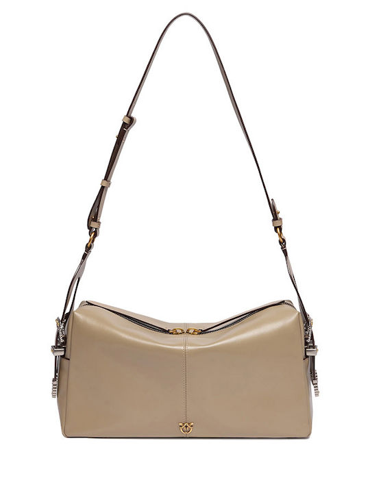 Pinko Classic Beige Leather Women's Shoulder Bag