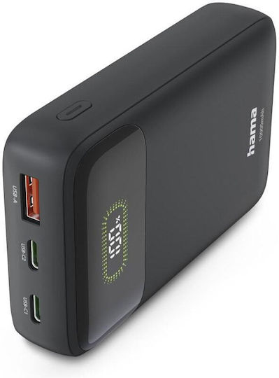 HAMA PD10-W20 Външна батерия 10000 mAh с USB-A порт и 2 USB-C порта с функция за захранване с висока мощност Черна