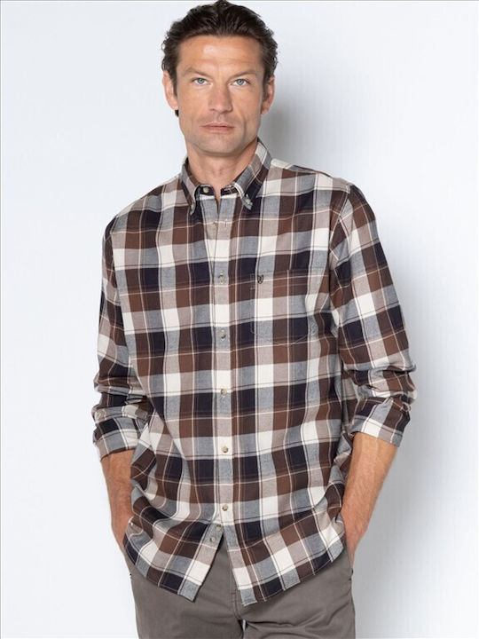 Copley Long Sleeve Shirt in Regular Fit Checked Brown