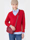 Women's Cotton Sweater with V-Neck Red