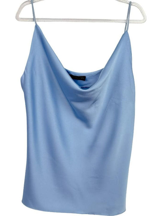 Damen Crop Top aus Satin für den Sommer, ärmellos, Hellblau