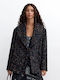 Damen-Wollmantel Black mit Knöpfen