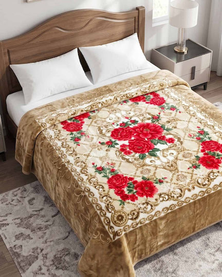 Olia Home Кадифено одеяло за спалня 220x240 см, бежово