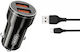 XO 12-W-Autoladegerät 2,4 A mit Anschlüssen: 2 × USB-A, inklusive Typ-C-Kabel, Grau