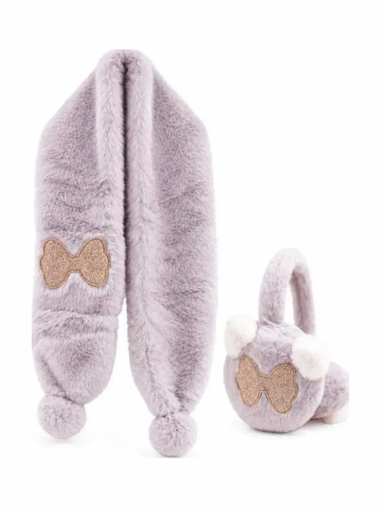 Kinder-Mützen-Set mit Schal, flauschig, Fliederfarben