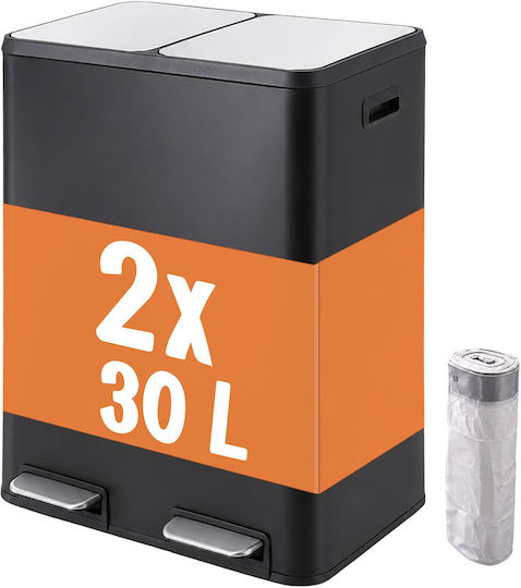Relaxdays Coș de Reciclare din Oțel Inoxidabil cu Pedală 30 l Gri