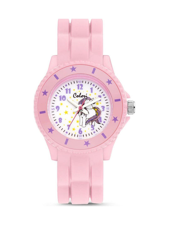 Colori Kinderuhr Rosa mit Kautschukarmband