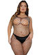 Bodystocking Lace Plus Size Fußloses Häkelmuster Schwarz
