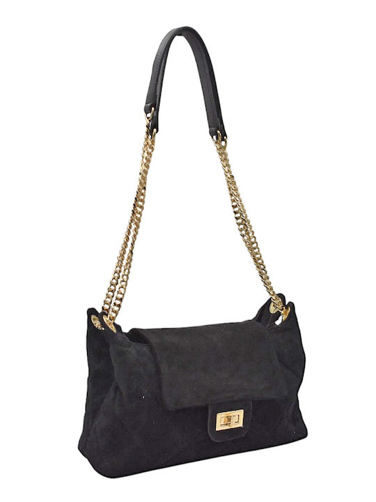 Geantă Dama din Piele Împletită de Umăr / Crossbody Suede Neagră