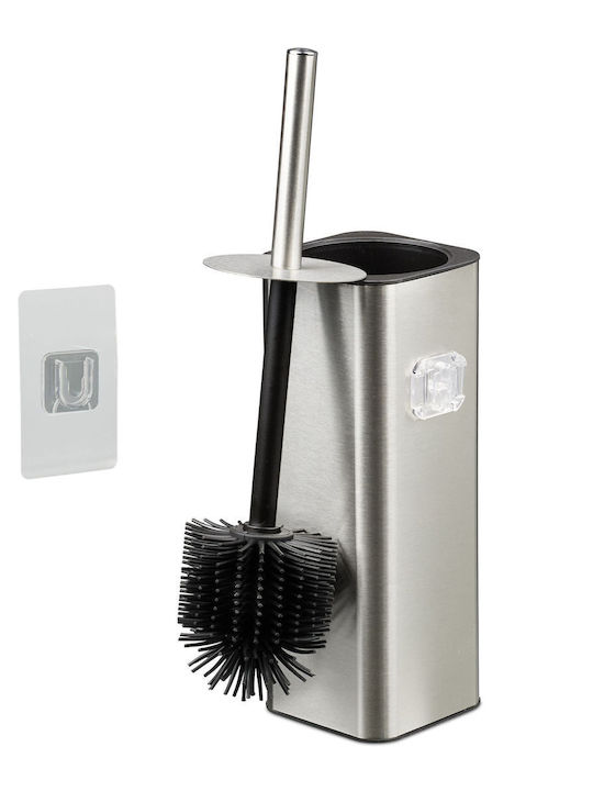 Relaxdays Silver Metal Bathroom Toilet Brush