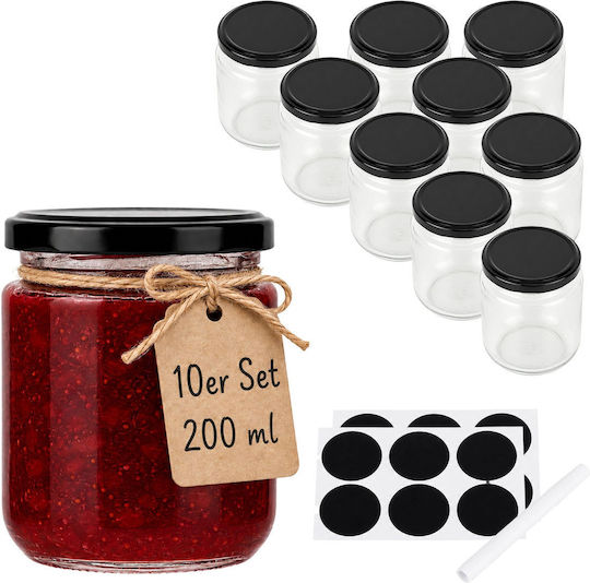 Relaxdays Set de 10 Borcane de Uz General cu Capac din Sticlă Neagră, 200 ml, 10 Bucăți