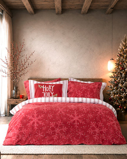 Nima Jolly Bettwäsche-Set für Einzelbett mit Spannbettlaken 100x200+32 cm Rot (3 Stück)