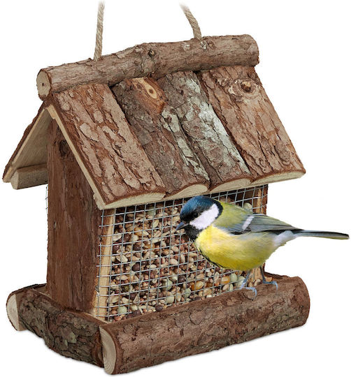 Hrănitoare pentru Păsări Relaxdays din Lemn Natural 17 × 15 × 12 Cm Maro