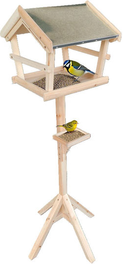 Hrănitoare Pentru Păsări Relaxdays 10052238_126 Din Lemn De Brad Cu Acoperiș Din Metal Rezistent La Intemperii Lemn Natural 121 X 36 X 30 Cm