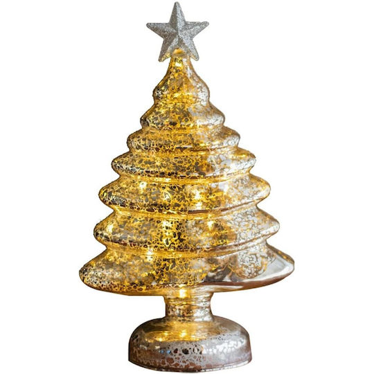 Brad Decorativ de Crăciun din Sticlă, cu Lumină LED, 22 cm, Auriu Brad Decorativ de Crăciun din Sticlă, cu Lumină LED, 22 cm, Auriu